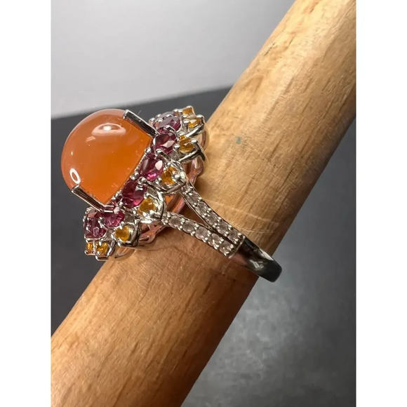 NEW Peach moonstone rhodolite garnet ring in sterling silver size 7 - Picture 7 of 16